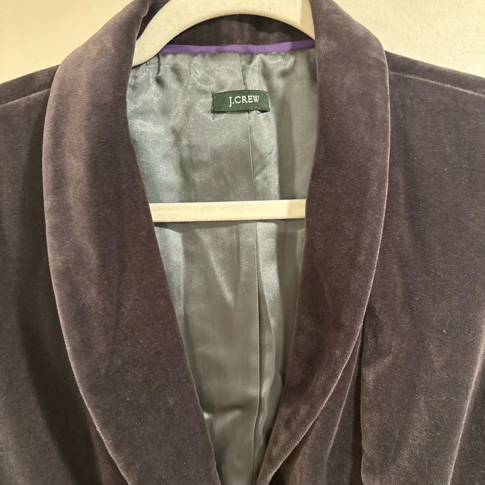 J. Crew Eden Velvet Blazer Jacket Shawl Collar Button Pleated Lined Gray/Purple